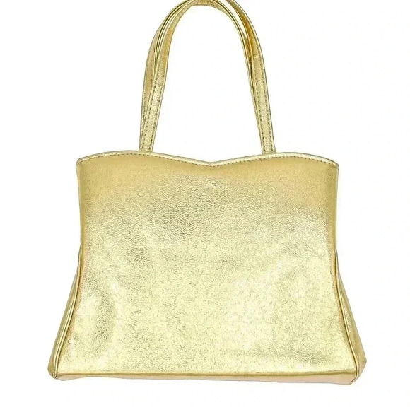 50s Gold Mid Century Kiss Lock Handbag Top Handle Bag Formal Evening Bag Wedding - Picture 5 of 6